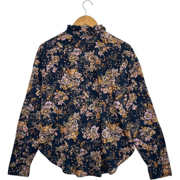 Anthropologie Pilcro Top Womens Large Blue Cottagecore Floral Sheer Peasant Boho - Picture 2 of 11